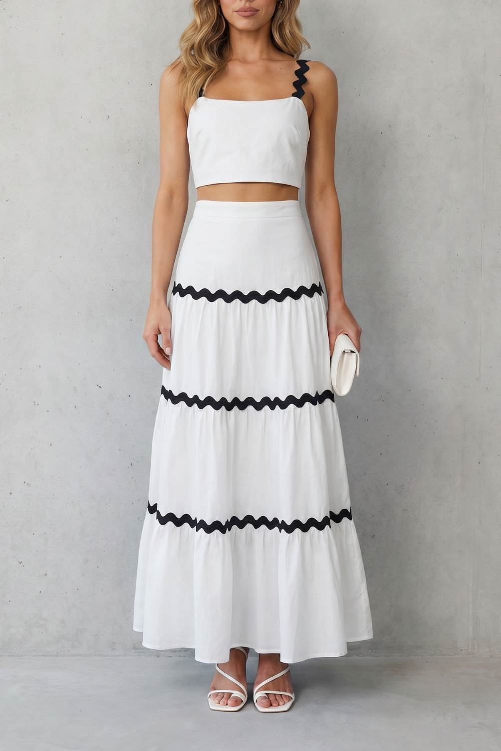 Women's Crop Top and Tiered Maxi Skirt Co-ord Set - Aubrisse
