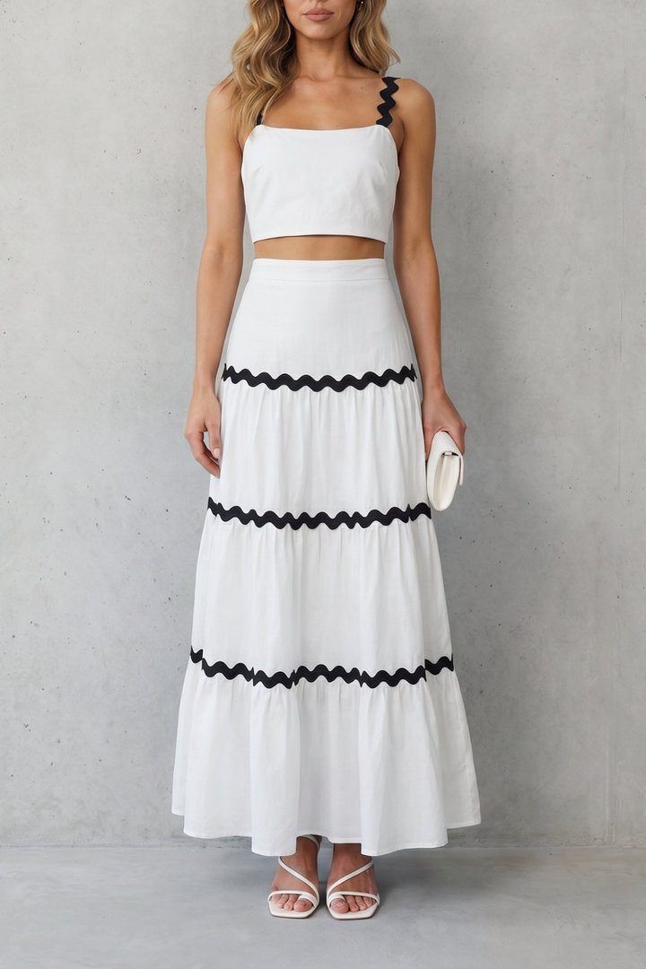 Women's Crop Top and Tiered Maxi Skirt Co-ord Set - Aubrisse
