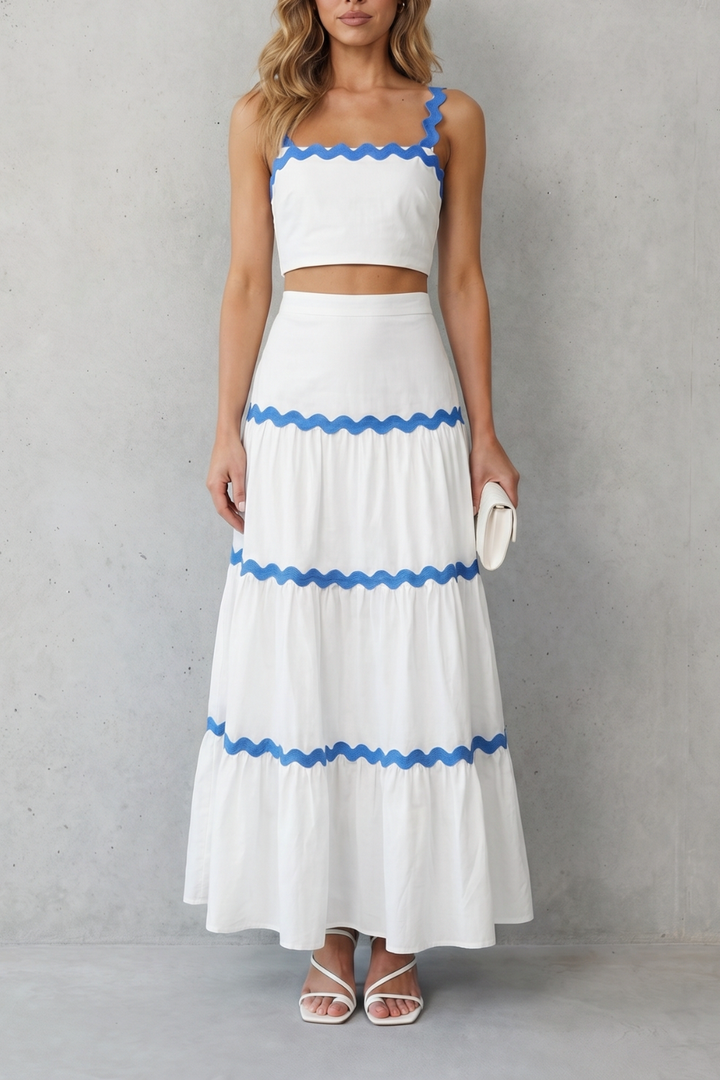 Women's Crop Top and Tiered Maxi Skirt Co-ord Set - Aubrisse