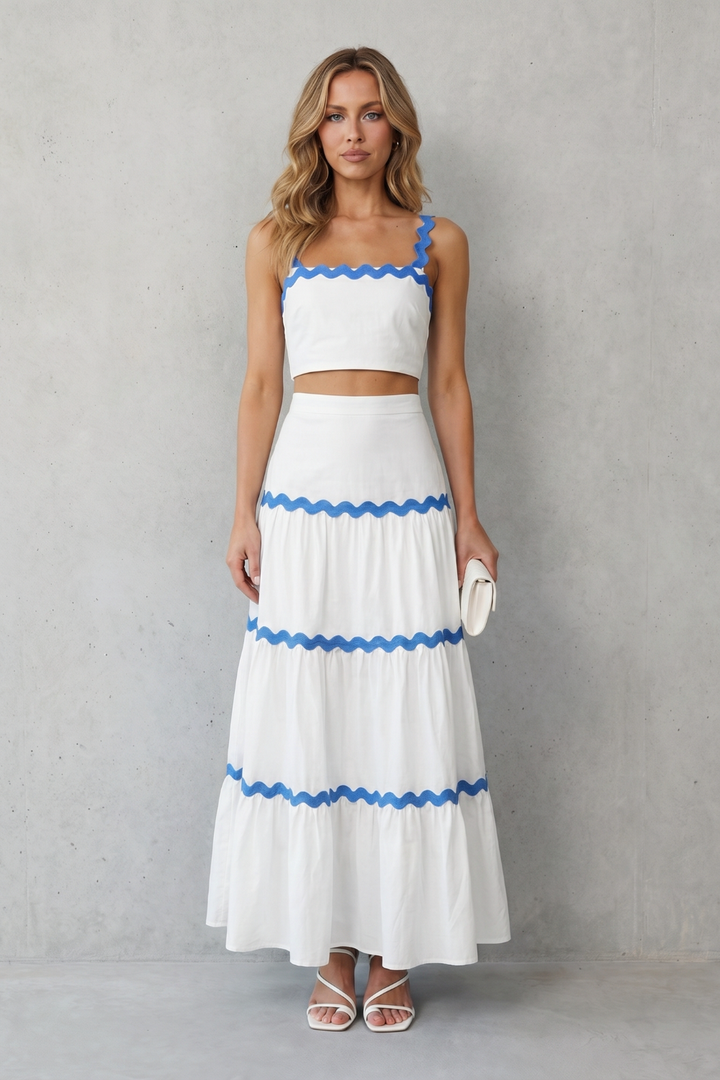 Women's Crop Top and Tiered Maxi Skirt Co-ord Set - Aubrisse