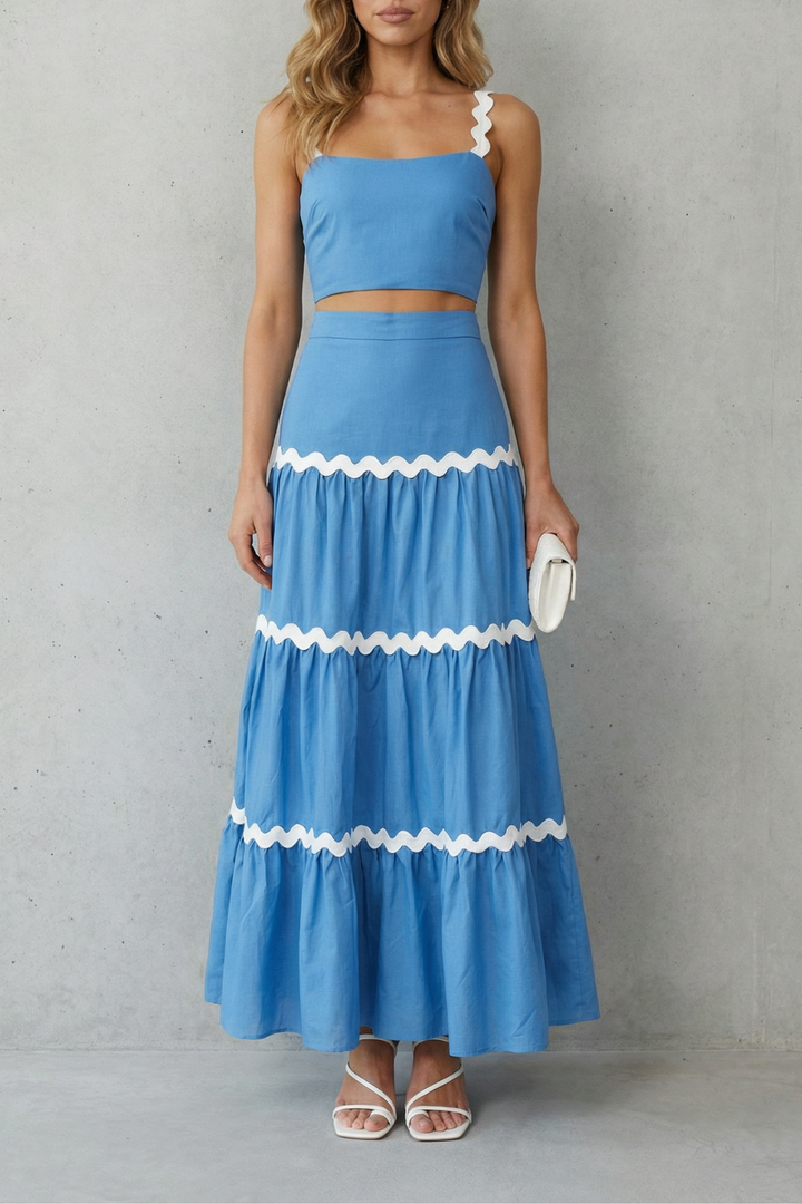 Women's Crop Top and Tiered Maxi Skirt Co-ord Set - Aubrisse