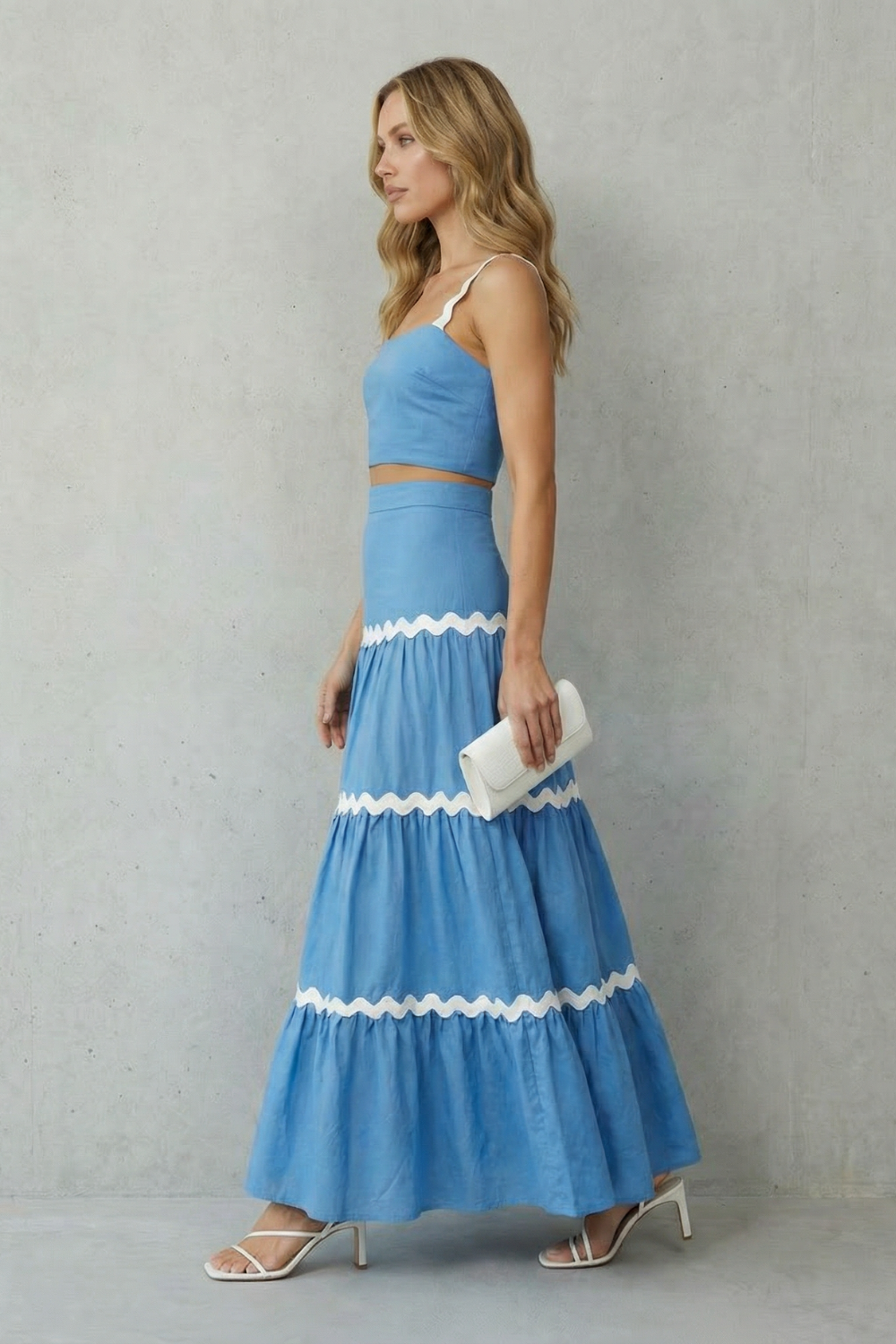 Women's Crop Top and Tiered Maxi Skirt Co-ord Set - Aubrisse