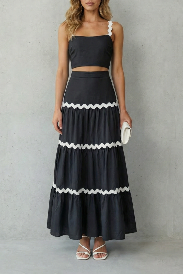 Women's Crop Top and Tiered Maxi Skirt Co-ord Set - Aubrisse