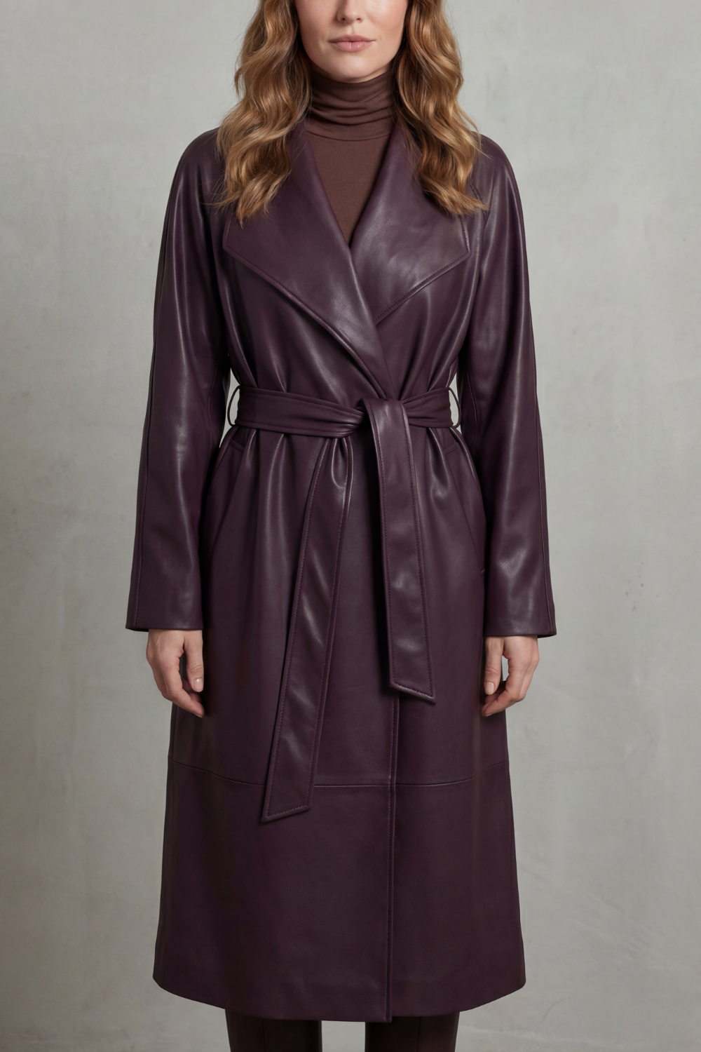 Women's Faux Leather Trench Coat with Waist-Cinching Design – Helena
