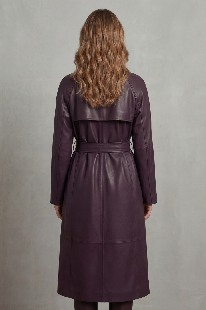 Women's Faux Leather Trench Coat with Waist-Cinching Design – Helena
