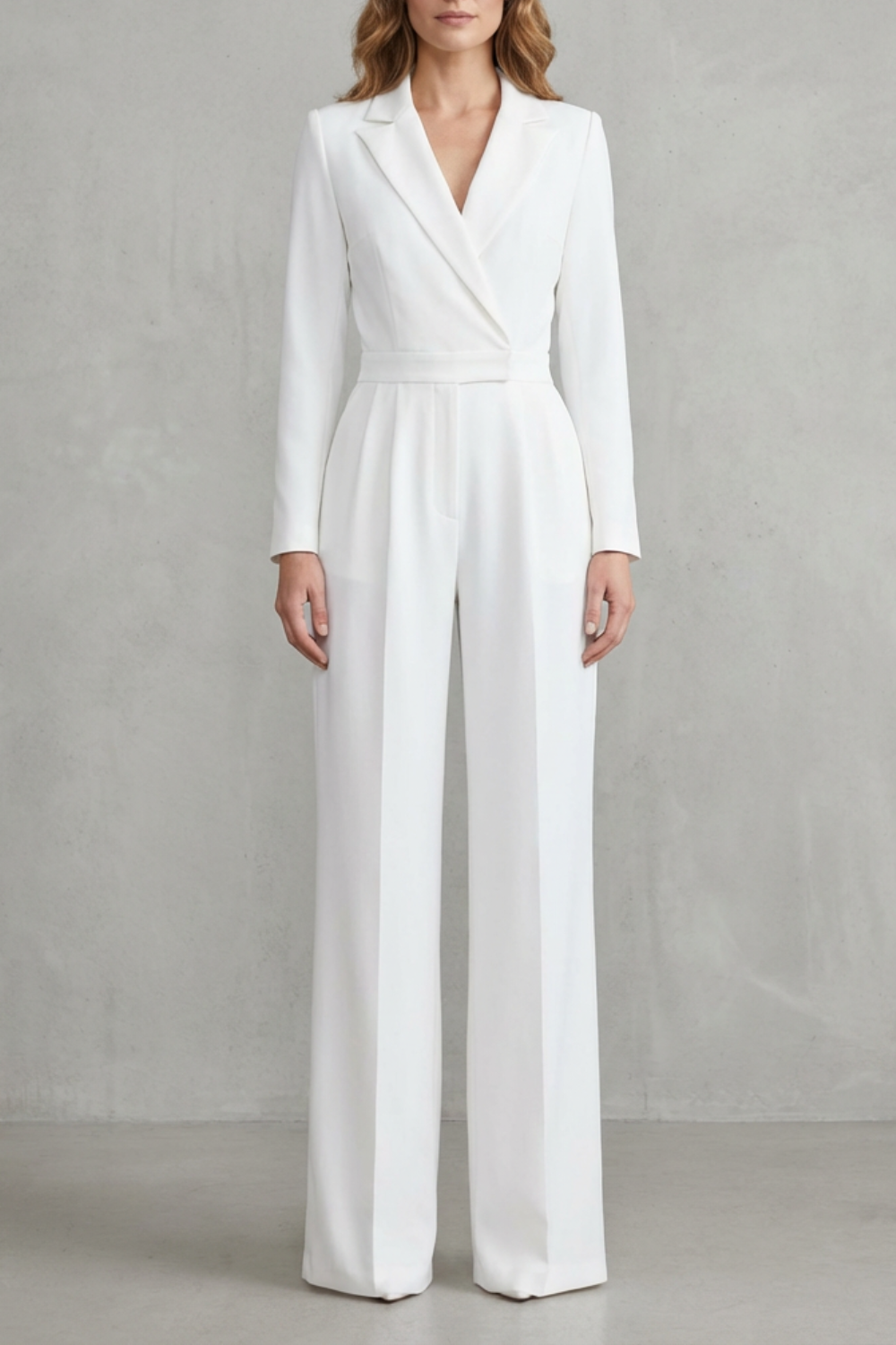 Women's Long Sleeve Wide Leg Jumpsuit with Lapel Collar - Jossaline
