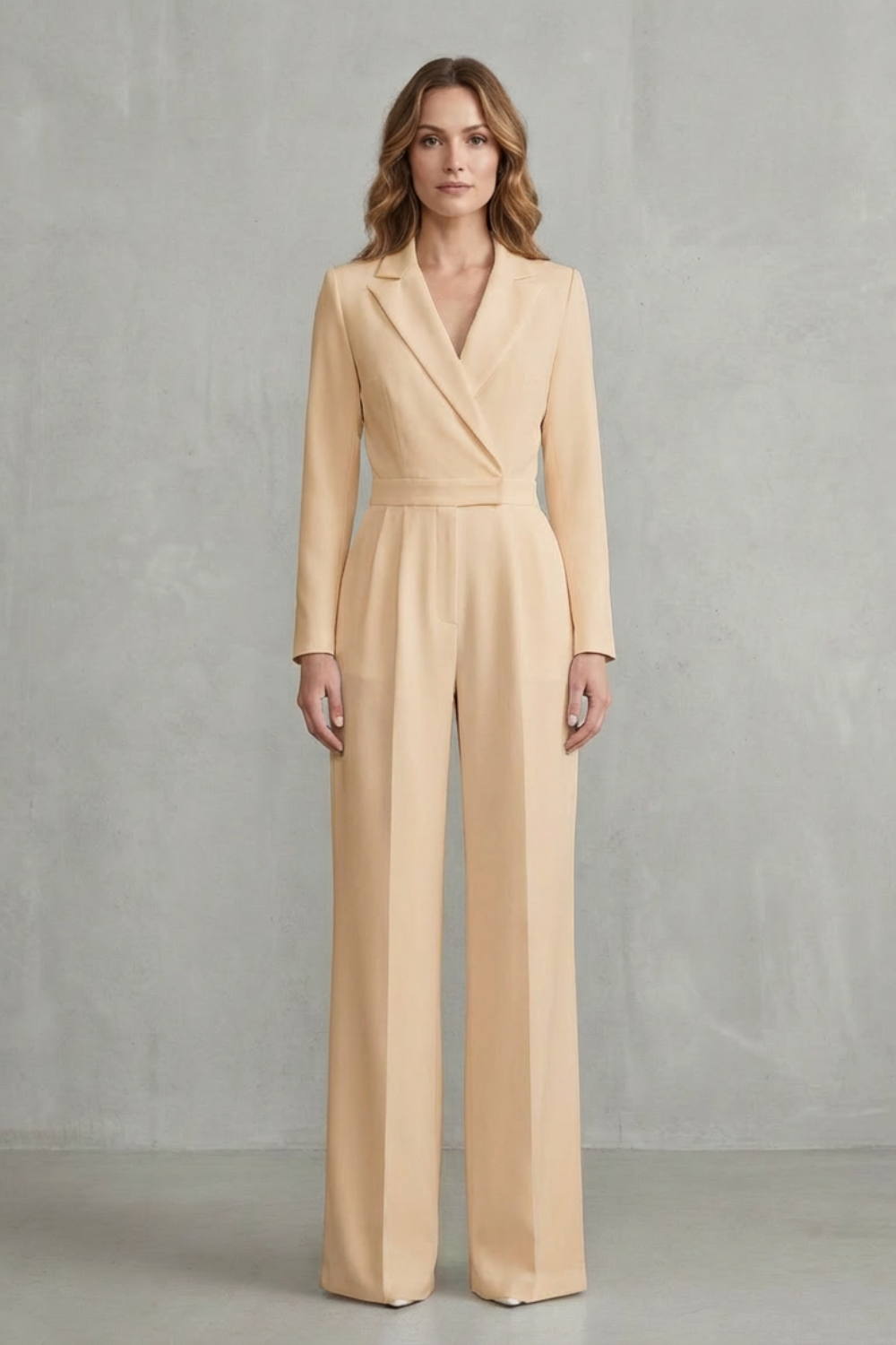 Women's Long Sleeve Wide Leg Jumpsuit with Lapel Collar - Jossaline