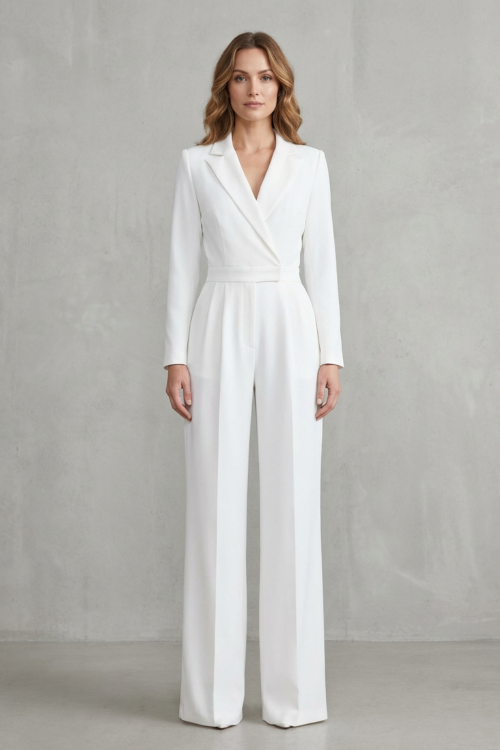 Women's Long Sleeve Wide Leg Jumpsuit with Lapel Collar - Jossaline