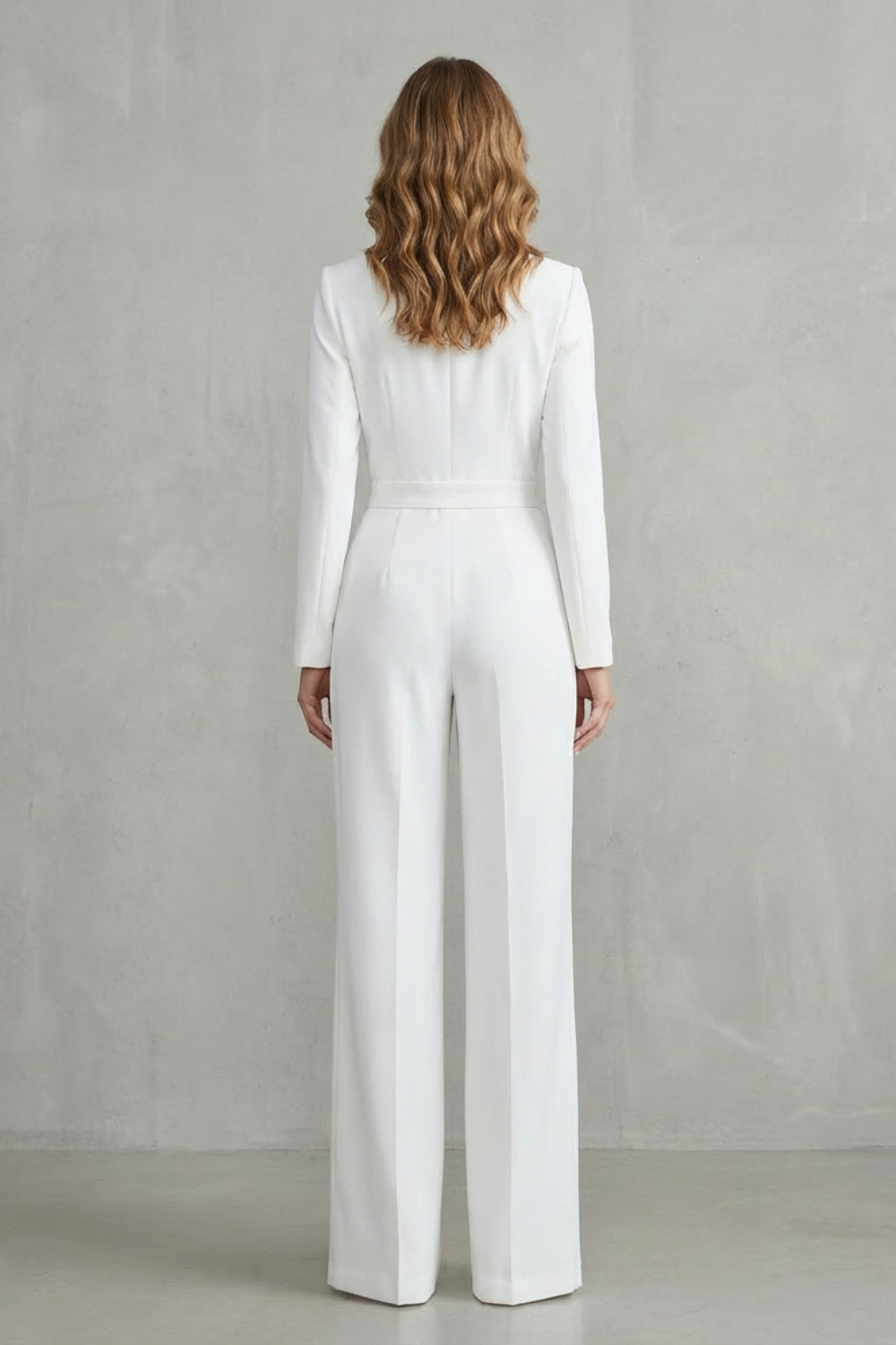 Women's Long Sleeve Wide Leg Jumpsuit with Lapel Collar - Jossaline