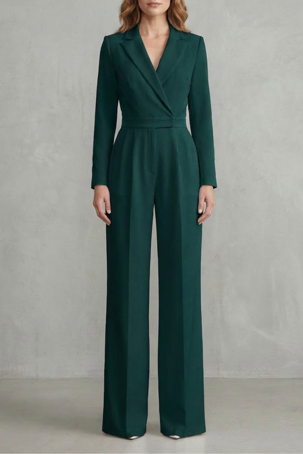 Women's Long Sleeve Wide Leg Jumpsuit with Lapel Collar - Jossaline