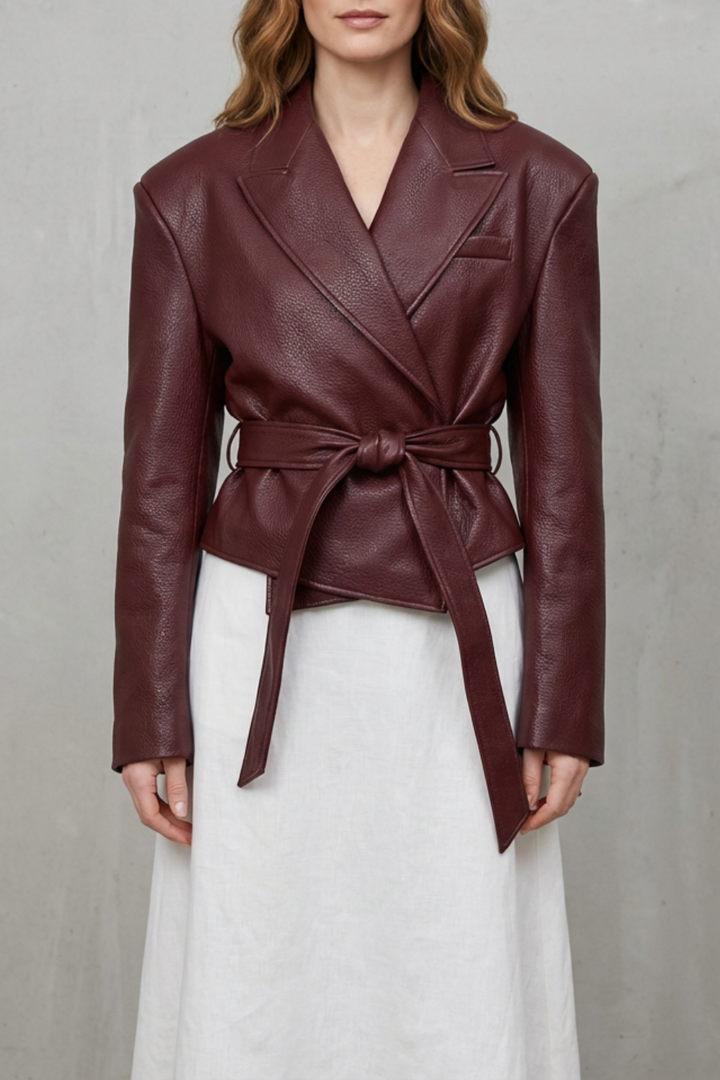 Women's Sculpted Modern Jacket with Faux Leather and Belted Design – Kestrel