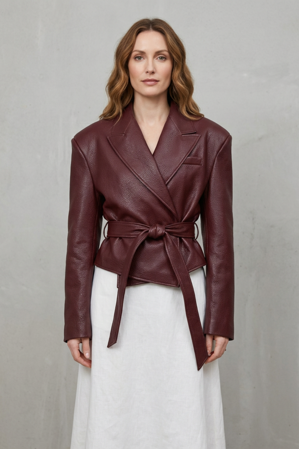 Women's Sculpted Modern Jacket with Faux Leather and Belted Design – Kestrel