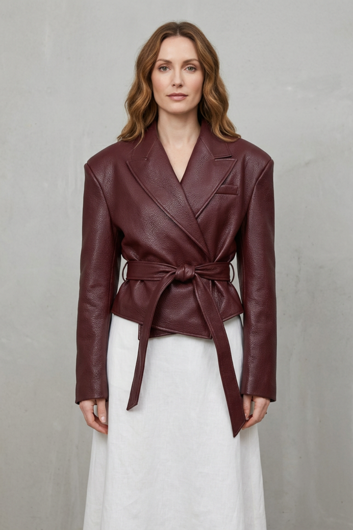 Women's Sculpted Modern Jacket with Faux Leather and Belted Design – Kestrel