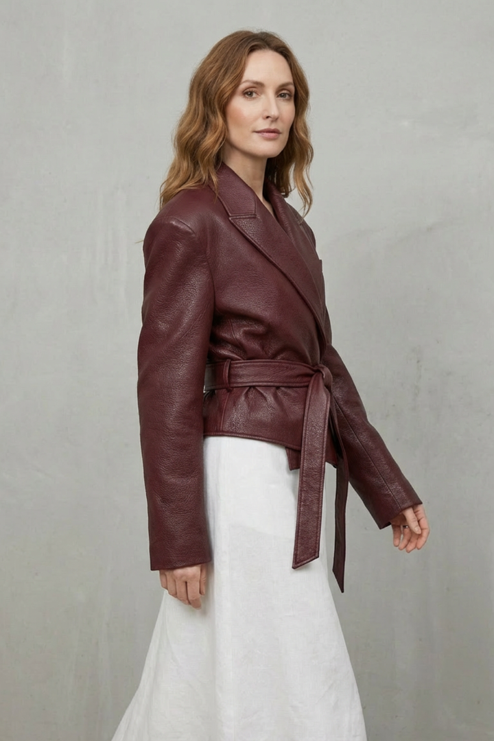 Women's Sculpted Modern Jacket with Faux Leather and Belted Design – Kestrel