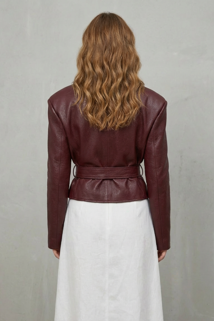 Women's Sculpted Modern Jacket with Faux Leather and Belted Design – Kestrel