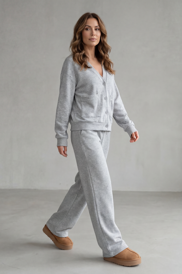 Women's Button-Down Cardigan and Trouser Lounge Set - Helvienne