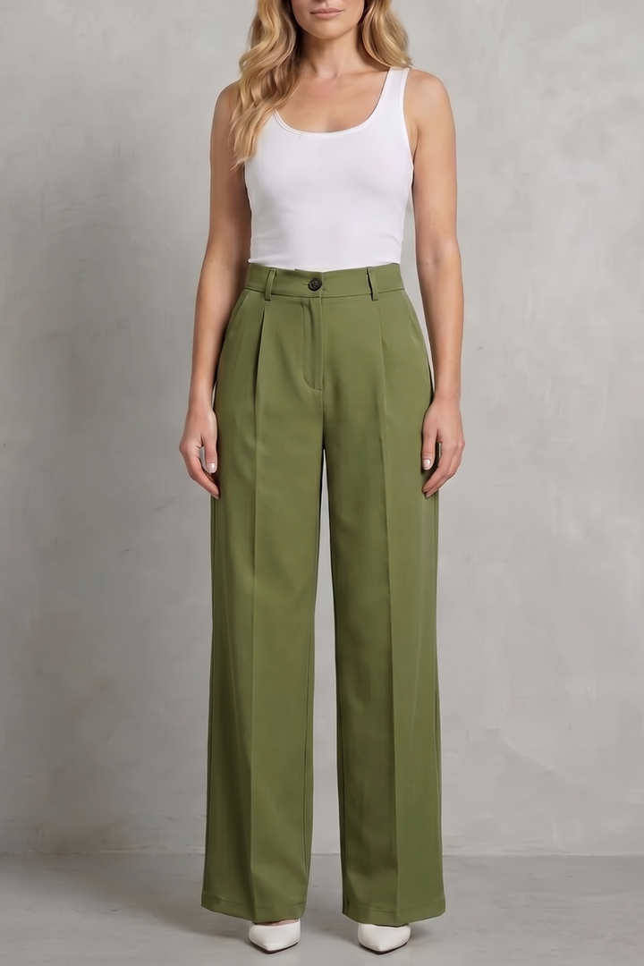Women's High Waisted Straight Leg Tailored Trousers - Nerissane