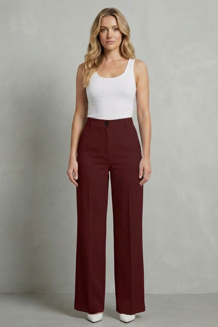 Women's High Waisted Straight Leg Tailored Trousers - Nerissane