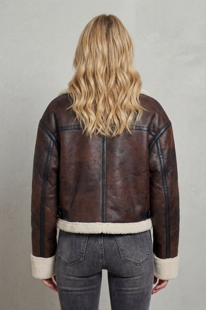Women's Cropped Aviator Jacket with Shearling Trim – Yolanda