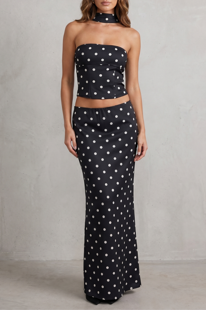 Women's Polka Dot Bandeau Top and Maxi Skirt Set - Camorine