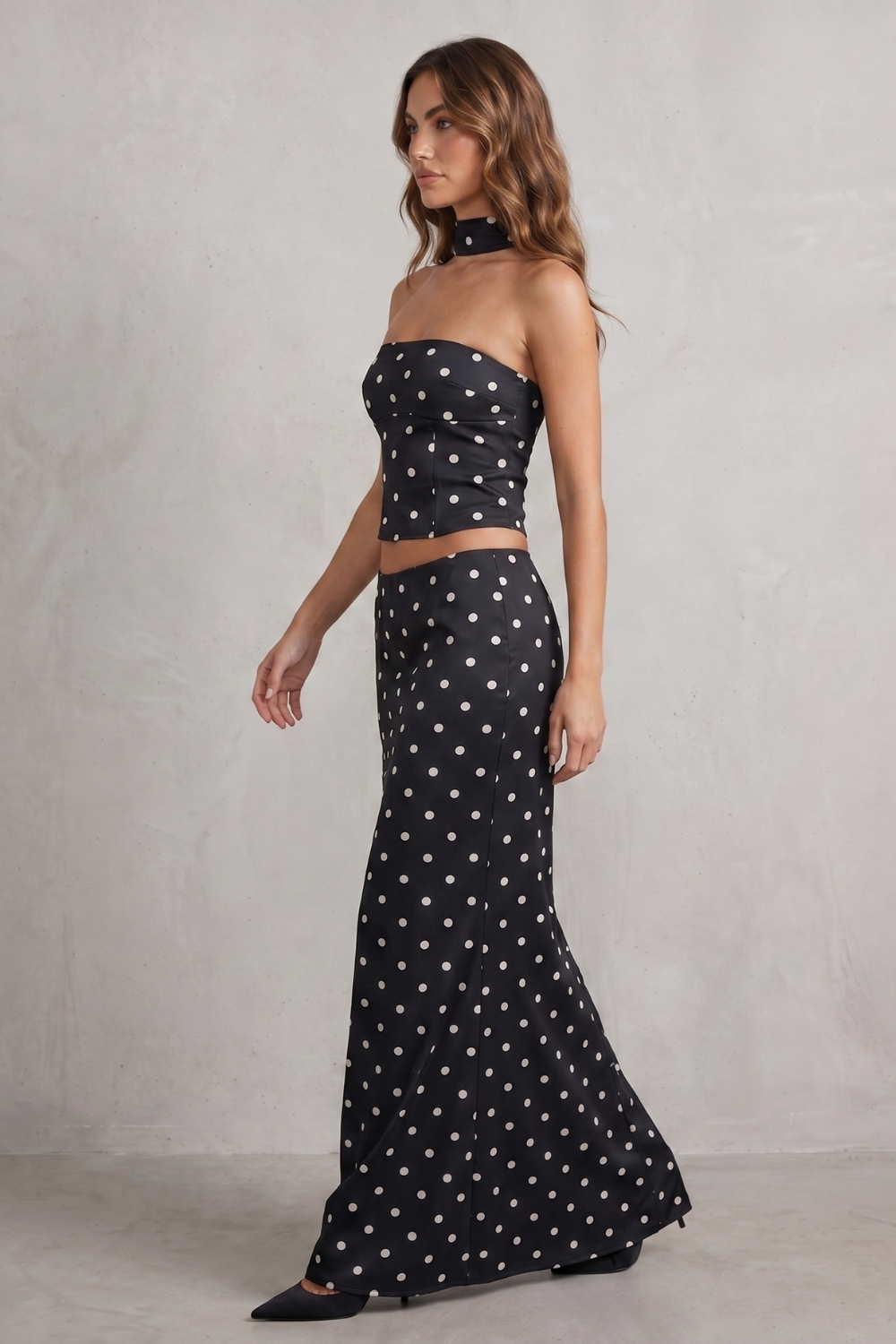 Women's Polka Dot Bandeau Top and Maxi Skirt Set - Camorine
