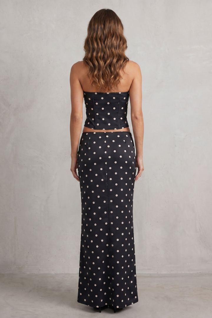 Women's Polka Dot Bandeau Top and Maxi Skirt Set - Camorine