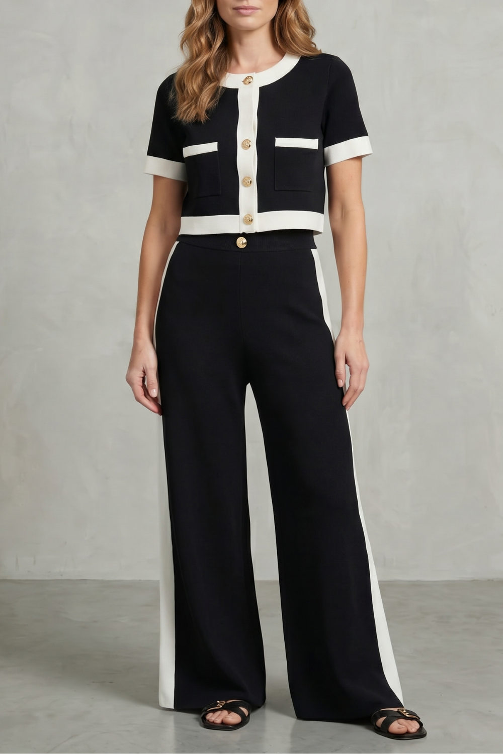Women's Contrast Trim Crop Top and Trouser Co-ord Set - Avienne