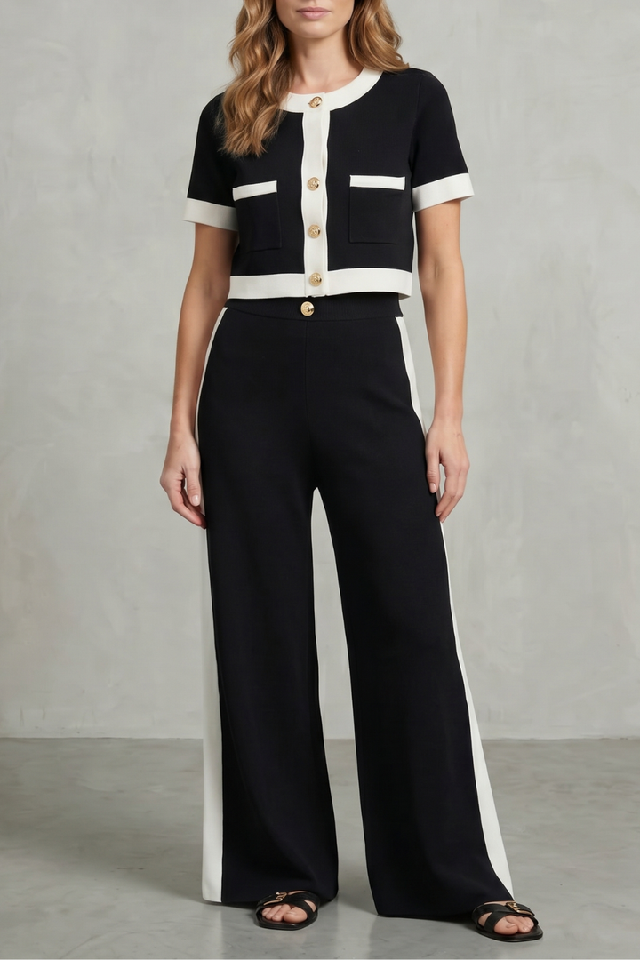 Women's Contrast Trim Crop Top and Trouser Co-ord Set - Avienne
