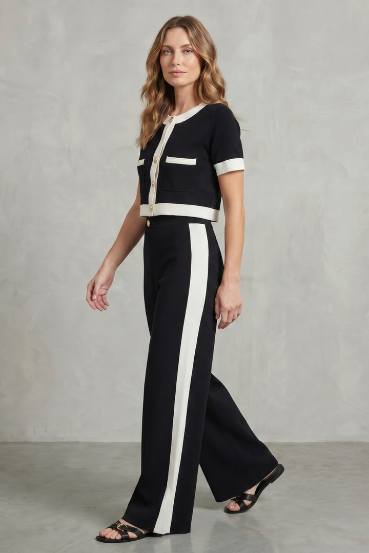 Women's Contrast Trim Crop Top and Trouser Co-ord Set - Avienne