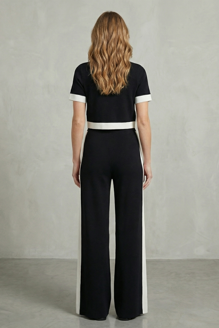Women's Contrast Trim Crop Top and Trouser Co-ord Set - Avienne
