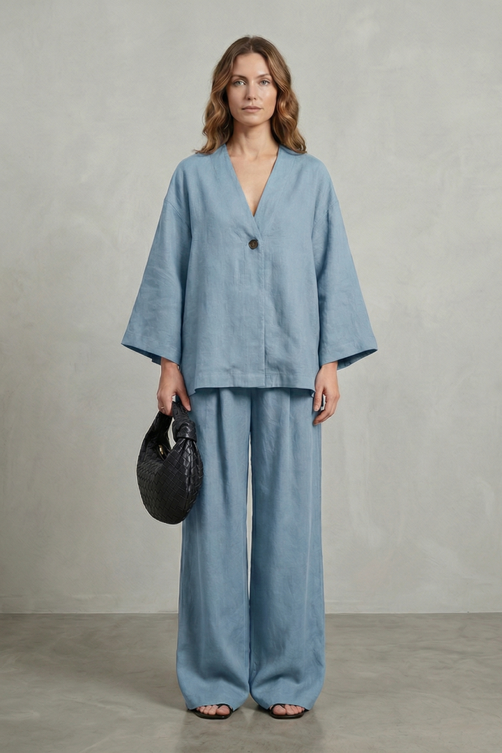 Women's Wrap Top and Wide-Leg Trouser Co-ord Set - Elowyne