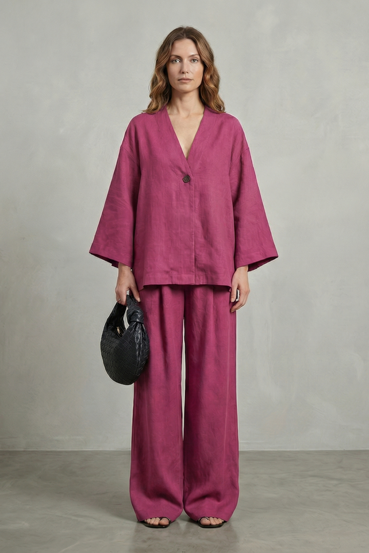 Women's Wrap Top and Wide-Leg Trouser Co-ord Set - Elowyne