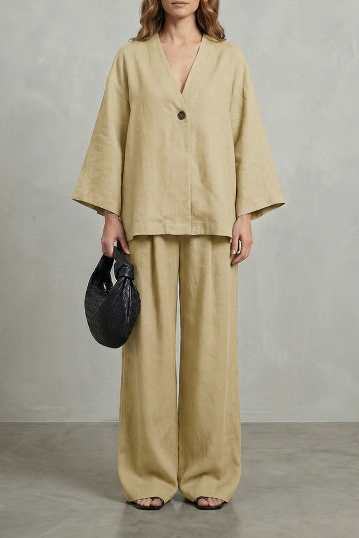 Women's Wrap Top and Wide-Leg Trouser Co-ord Set - Elowyne