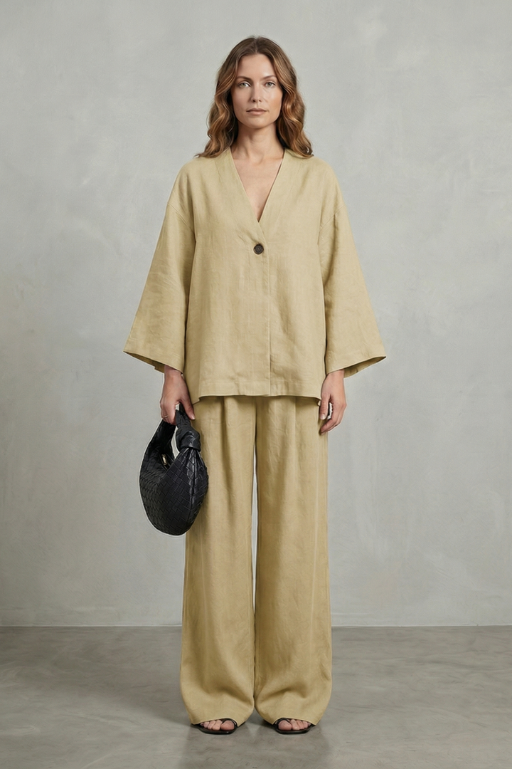 Women's Wrap Top and Wide-Leg Trouser Co-ord Set - Elowyne
