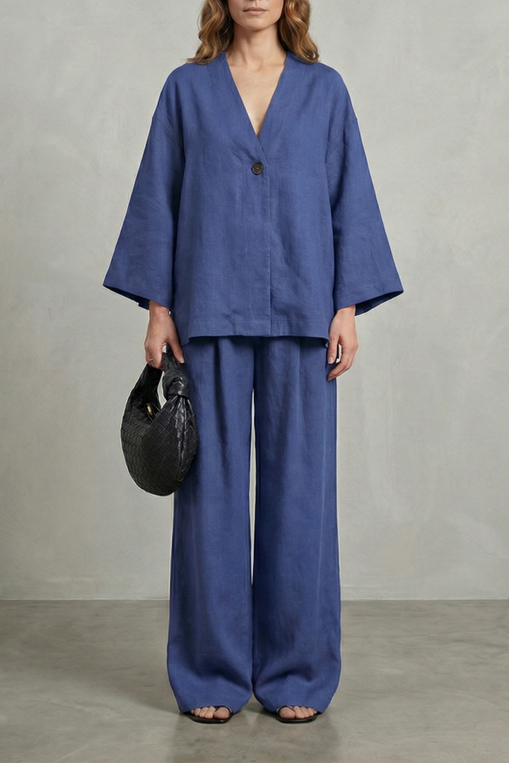 Women's Wrap Top and Wide-Leg Trouser Co-ord Set - Elowyne