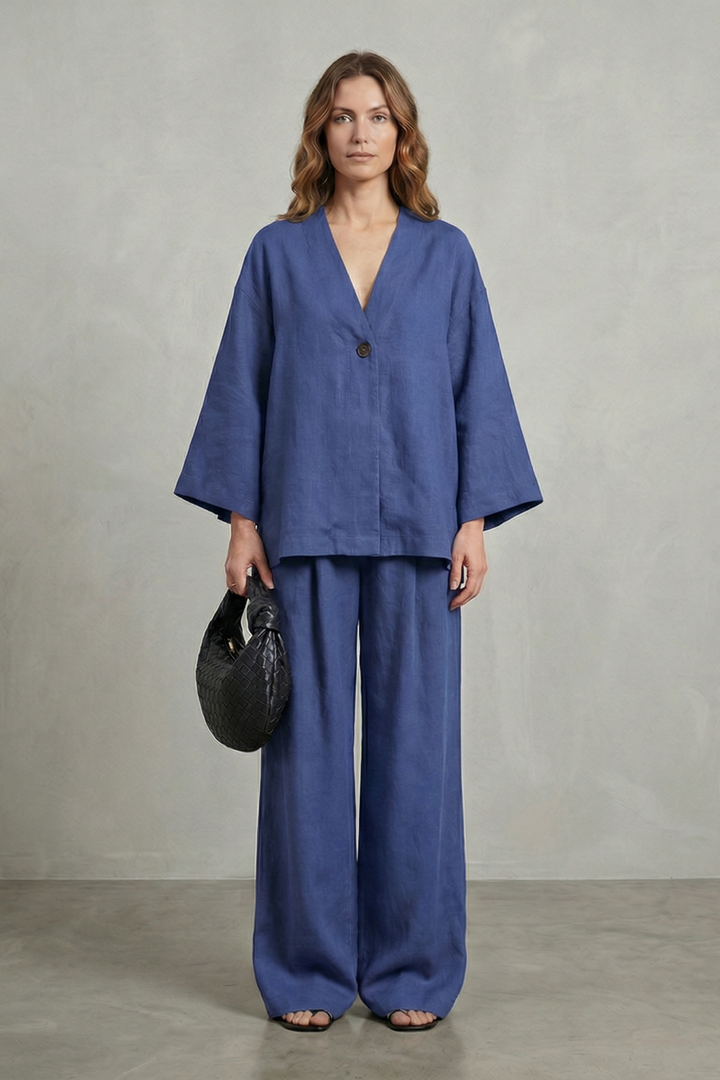Women's Wrap Top and Wide-Leg Trouser Co-ord Set - Elowyne