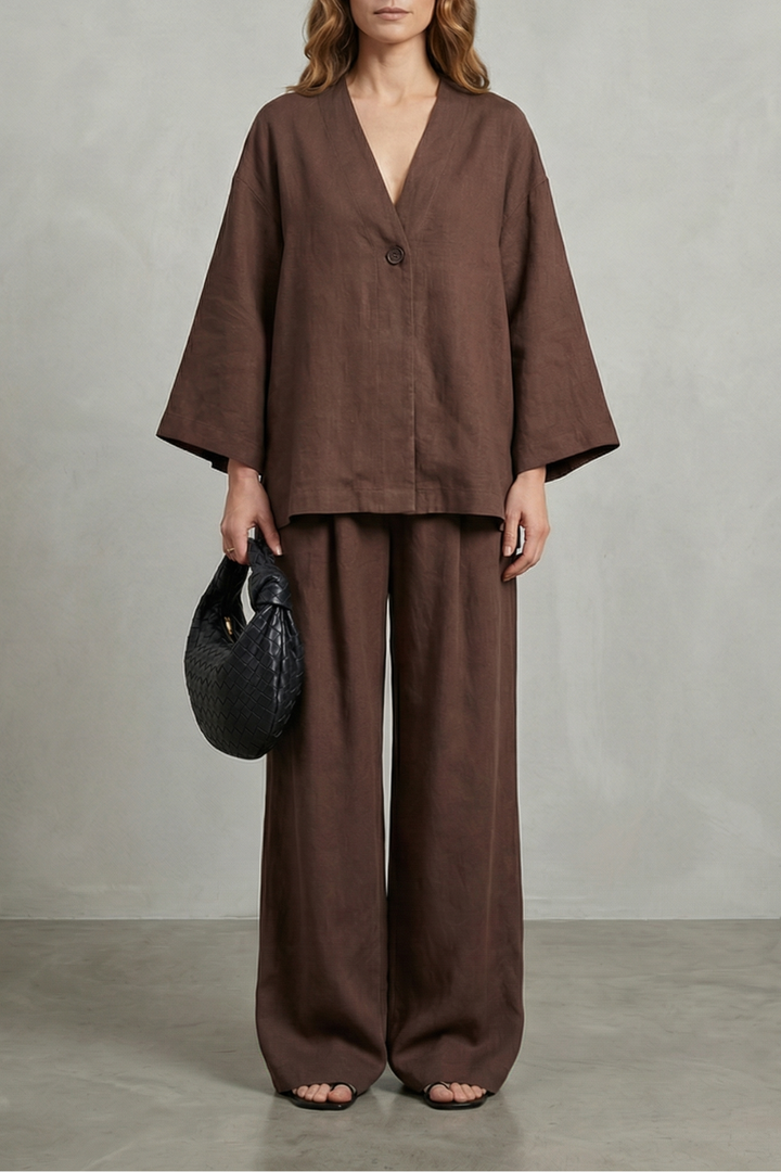 Women's Wrap Top and Wide-Leg Trouser Co-ord Set - Elowyne