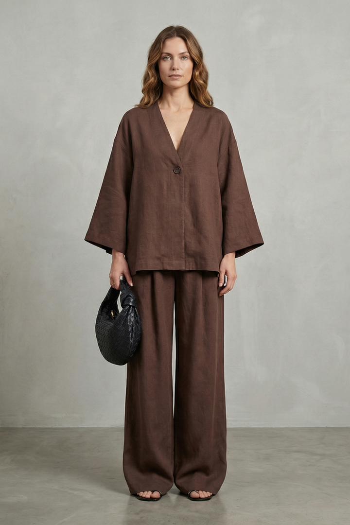 Women's Wrap Top and Wide-Leg Trouser Co-ord Set - Elowyne