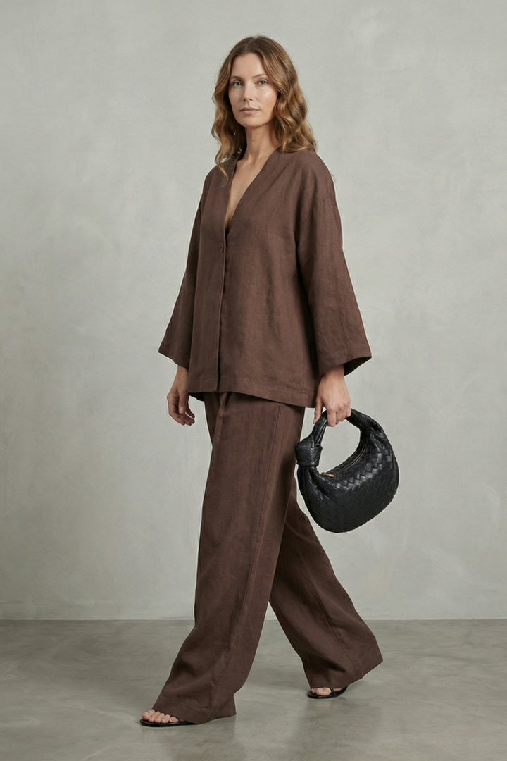 Women's Wrap Top and Wide-Leg Trouser Co-ord Set - Elowyne