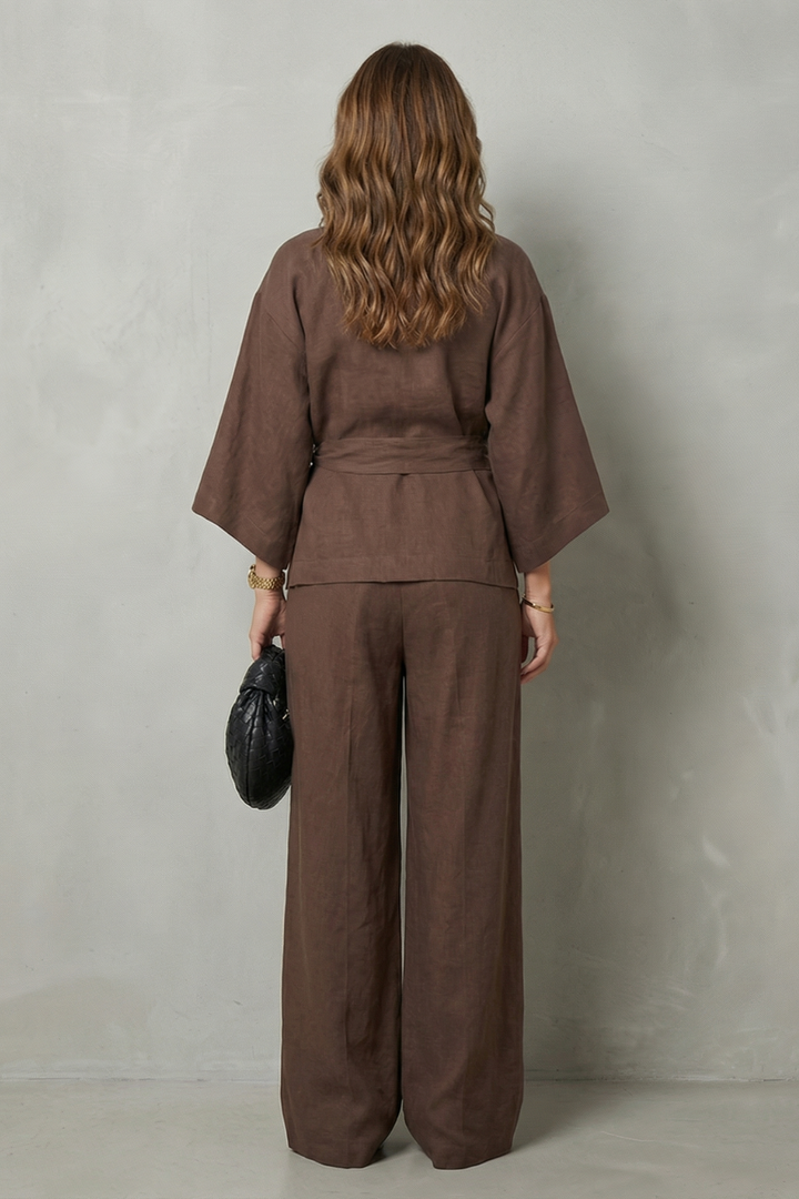 Women's Wrap Top and Wide-Leg Trouser Co-ord Set - Elowyne
