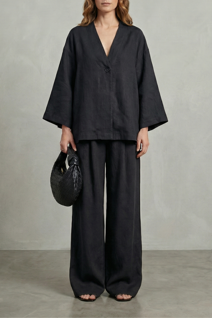 Women's Wrap Top and Wide-Leg Trouser Co-ord Set - Elowyne