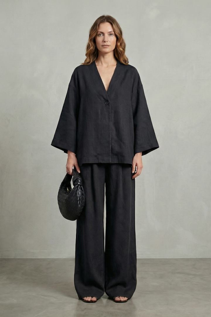 Women's Wrap Top and Wide-Leg Trouser Co-ord Set - Elowyne