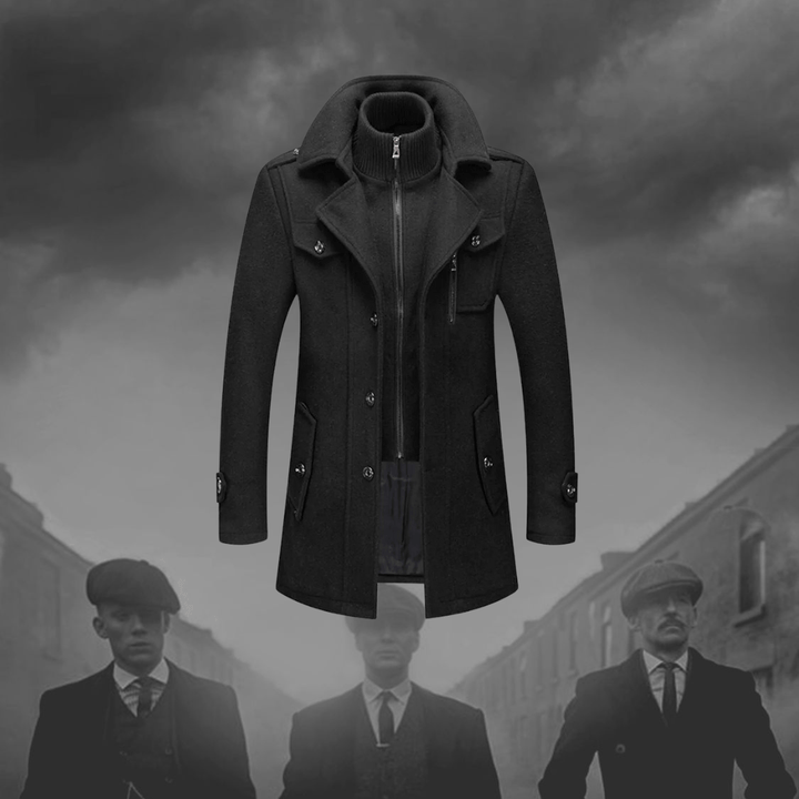 Men's 2-in-1 overcoat with zip bib collar Calder in Black – styled