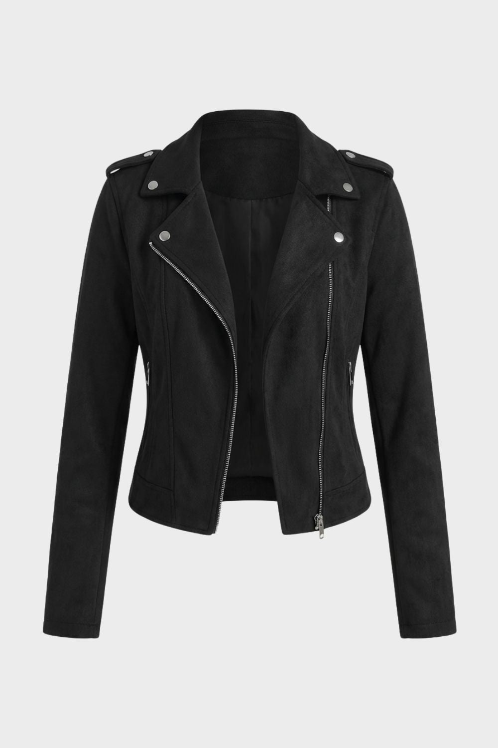 Women's Cropped Suede-Look Biker Jacket with Asymmetric Zip – Axminster – Black – front view