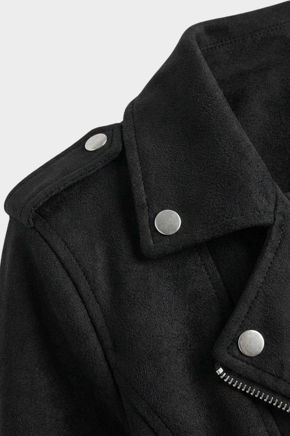 Women's Cropped Suede-Look Biker Jacket with Asymmetric Zip – Axminster – Black – detail view