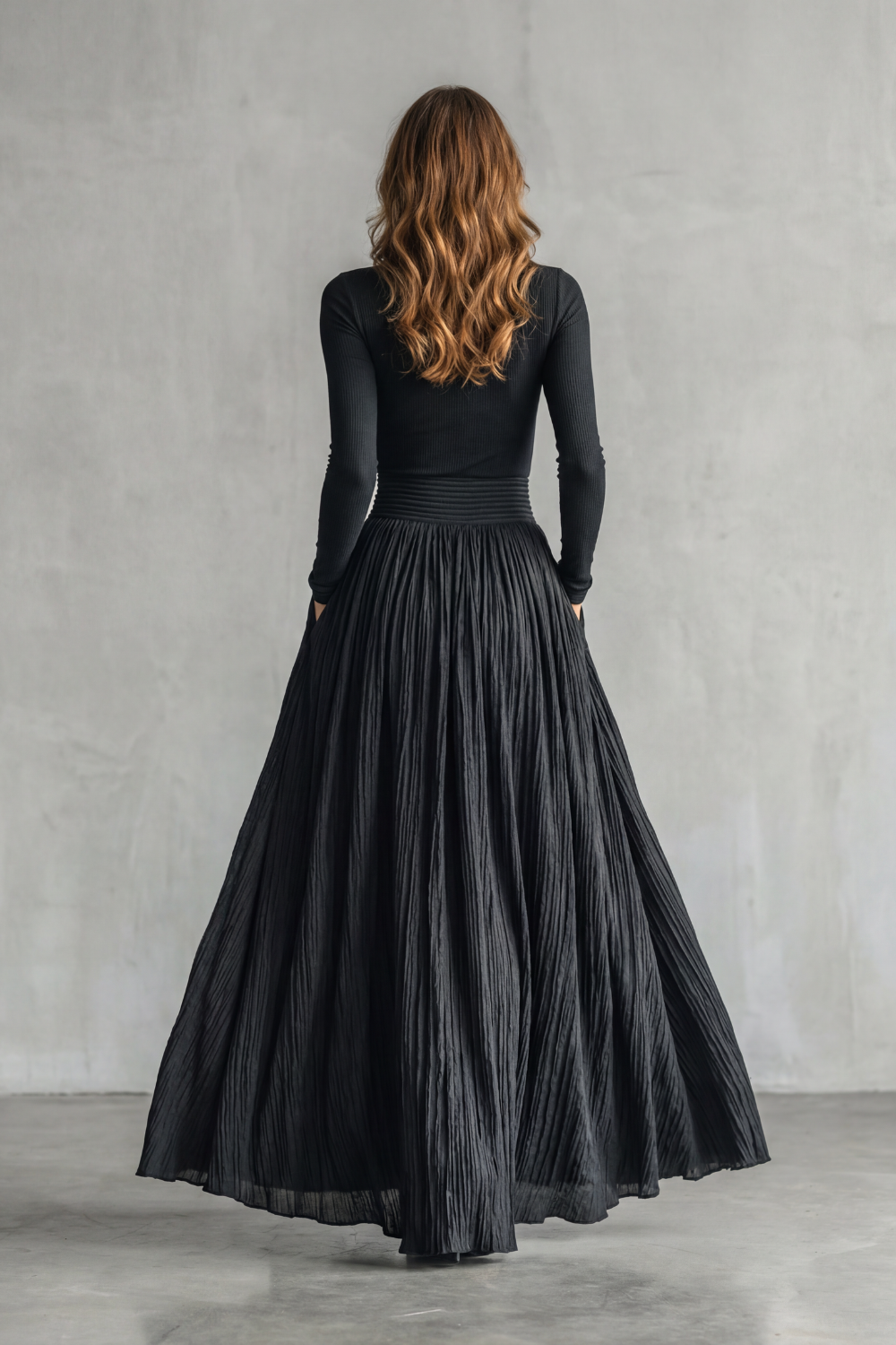 Women's Turtleneck Top and Pleated Maxi Skirt Co-ord Set - Devraine
