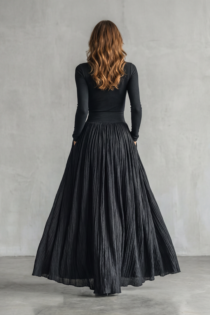 Women's Turtleneck Top and Pleated Maxi Skirt Co-ord Set - Devraine