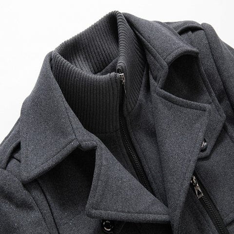 Men's 2-in-1 overcoat with zip bib collar Calder in Grey – collar and bib detail