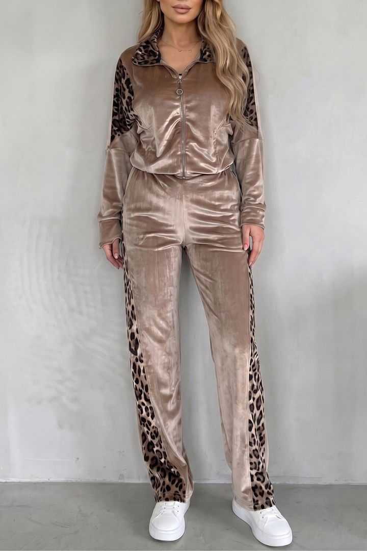 Women's Leopard Print Three-Piece Tracksuit Co-ord Set - Helvoise