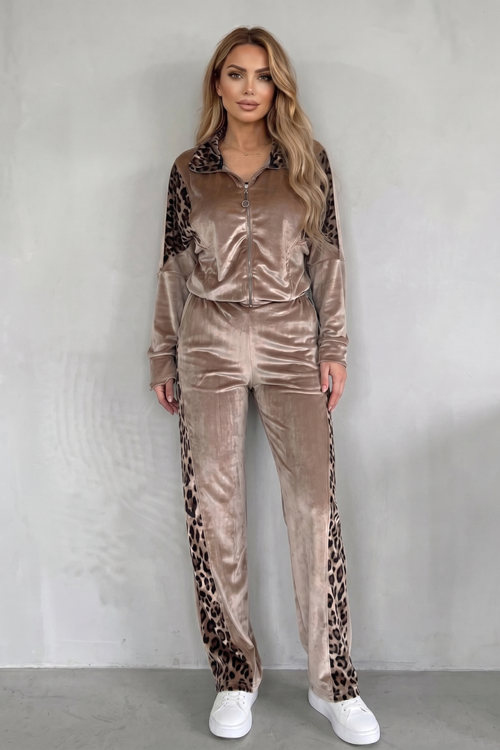 Women's Leopard Print Three-Piece Tracksuit Co-ord Set - Helvoise